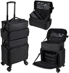 Stagiant Professional Rolling Makeup Case, Soft Sided Make up Train Case, Travel Organizer Portable with Wheel for Makeup Artist Cosmetology Nail Technician Hair Stylist Supplies, Black