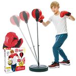 Whoobli Punching Bag for Kids Incl Boxing Gloves | 3-10 Years Old Adjustable Kids Punching Bag with Stand | Boxing Bag Set Toy for Boys & Girls (Red Black) : New 2024