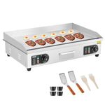 VEVOR Commercial Electric Griddle, 2800W Countertop Half-Flat Top Grill, 122℉-572℉ Adjustable Temp, 28.74x15.75x0.39in Stainless Steel Griddle Grill with 2 Shovels and 2 Brushes for Home or Restaurant