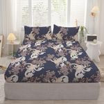 DECOMIZER Cotton Feel All Around Elastic Fitted Glace Printed King Size Double Bed Bedsheet with 2 Large Pillow Covers Fits Upto Mattress of 8 Inches,Size - 72 x 78 x 10 Inches, Purple Paisley