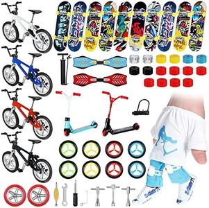 Charniol 57 Pcs Mini Finger Toy Set, Finger Skateboards, Finger Bikes, Finger Scooter, Finger Tops, Finger Pants, Finger Shoes, Finger Knee Pads, Mini Bike Wheels Tools for Christmas Party Gift