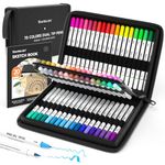 Shuttle Art Dual Tip Brush Pens Art Markers, 70 Colors Fine and Brush Dual Tip Markers Set in Portable Case with 1 Coloring Book for Kids Adult Artist Coloring Calligraphy Journal Doodling Writing