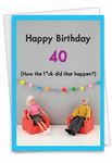 NobleWorks - 40th Birthday Card with Envelope - Funny Stationery Notecard for Birthdays, 40 Year Old Greeting - How Did 40 Happen C7322MBG