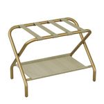 Smart FENDEE Luggage Rack for Guest Room, Gold Folding Suitcase Stand with Fabric Shelf, Steel Portable Luggage Stand Bedroom, Hotel, Easy Assembly, Hold up to 110 lb, Bronze