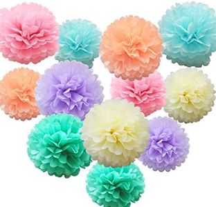 12 Pcs Assorted Rainbow Colors Tissue Paper Pom Poms Flower Balls for Birthday Wedding Party Baby Shower Decorations