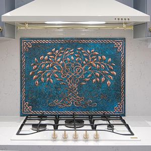 Kitchen Backsplash, Celtic Tree of Life with Celtic Knot Border Kitchen Backsplash, Custom Copper Backsplash Panel, Handmade Copper Backsplash Tile, Indoor Outdoor Wall Decor (Blue)