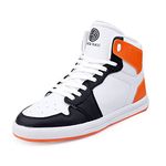 Bacca Bucci® Boys or Girls Streetwear Flat Heel High-top Fashions Sneakers (Age : 8 Years to 12 Years)- White Orange, Size UK4