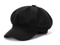 Women Newsboy Cap Octagonal Cabbie Cap Vintage Beret Woolen Driving Hat Autumn Winter, Black, Medium