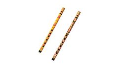 Decorative Traditional Handmade Wooden Bamboo Flute Basuri Indian Musical Instrument for gifting and Decoration (Red and Pink Flower-Set of 2)