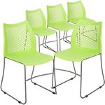 Flash Furniture Hercules Series Contoured Lobby Chairs with Air-Vent Honeycomb Backs, Ergonomic Stacking Chairs for Offices, Set of 5, Green