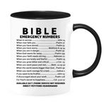 Bible Emergency Numbers Coffee Mug - Biblical Word Of Truth To Get Through Your Day Daily, Mugs Are White With Colored Inside And Handle. (Two Tone Black, 11oz)