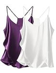 Ekouaer Womens Satin Cami Tops 2 Pack V Neck Silk Camisole Tank Top Spaghetti Strap Racerback Camis Blouse Shirt