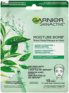 Garnier Beauty Face Mask, Hydrating Skin Care for Normal to Combination Skin, Hyaluronic Acid + Green Tea, 1 Tissue Mask (28mL)