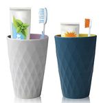 Misazy Toothbrush Cup 2 Pieces Bathroom Tumbler, Bathroom Cup, Toothbrush Tumbler, Mouthwash Cup with a Smooth Cup Mouth for Travel Camping Bathroom Tidy Bathroom Accessories (White + Dark Blue)