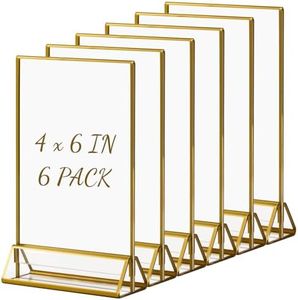 Boxalls Acrylic Sign Holders Gold Border - 6 Pack, 4x6 Gold Clear Picture Frames Vertical Stand, Double Sided Menu Holder Display for Wedding Table Number, Restaurant Recipe, Photo