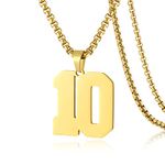 SKQIR Number Necklace for Boys Youth Athletes Jewelry Gifts Personlized Gold Jersey Number 10 Pendant Necklace for Men Sports Football Basketball Baseball Stainless Steel Chain.