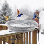 Feemiyo Heated Bird Bath for Outdoors for Winter，75W Deck Mounted Heated Bird Bath with Thermostatically Controlled，Heated Bird Bath for Deck Railing for All Seasons Outdoor Garden(Grey)