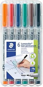 STAEDTLER Lumocolor Non-Permanent Medium Markers 6 Pack, Assorted Colours, 315 WP6, Water-Soluble Ink, Fast-Drying, Stand Up STAEDTLER Wallet Converts to Convenient Desk Stand