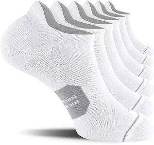 CelerSport 6 Pack Men's Running Ankle Socks with Cushion, Low Cut No Show Athletic Socks, White + Grey, Large