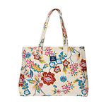 AQVA Printed Cotton Canvas Tote Bag for Women | Large Capacity | Stylish Multipurpose Shoulder Bag with Zip Closure | Hand Bag for Laptop Office, Travel & Shopping (Floral, Multicolor)