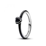 Pandora ME Heart sterling silver ring with black crystal and black enamel, 54