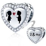 Boyfriend Girlfriend in Love Heart Charms fit Pandora Open Bracelet, 925 Sterling Silver 'U and Me' Boy and Girl Always Together Beads with CZ, Gifts for Married Couple/Christmas