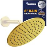 HammerHead Showers Solid Metal Round 8 Inch Rainfall Shower Head, High Flow Shower Head Optimized for Pressure, Brushed Gold, 1.75 GPM