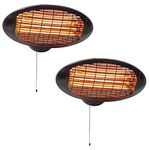 Twin Pack: Heatlab 2KW Water Resistant Infrared Electric Garden Outdoor Indoor Patio Heater - 3 Power Settings (Wall Mounted Heater)