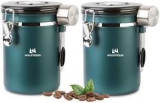 Coffee Canister Airtight Storage Container Stainless Steel Air Tight Coffee Jar with Scoop, Date Tracker CO2 Release Valve for Dry Food, Beans, Ground, Tea, Flour, Cereal and Sugar (1.8L,Green,2Pcs)