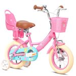 Glerc 12 Inch Kids Bike for 1 2 3 4 Years Old Little Girls Cute Bicycles with Basket Stabilisers and Bell, Pink