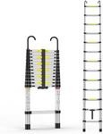 GarveeHome Telescoping Ladder, 12.5 Ft Aluminum Extension Ladder with 2 Detachable Hooks, 331 Lbs Load Capacity, Portable Collapsible Ladder with Non-Slip Feet for Outdoor Indoor Work