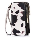 HAWEE Double Zipper Wallet for Woman Clutch Purse with Cell Phone Holder for Smart Phone/Card/Coin/Cash, Cow Off-White