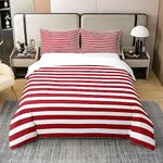 100% Cotton Girl Stripe Duvet Cover Double Red White Ticsuper King Stripes Bedding Set Bedroom Decor Horizontal Striped Lines Comforter Cover for Kids Women Modern Abstract Comfy Quilt Cover