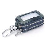 Esdrem Unisex Premium Lambskin Leather Key Case Holder Double Zipper Car Keychain Wallet Coin Purse Navy Blue