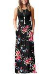 WNEEDU Women's Maxi Dress 2024 Summer Dress Casual Sleeveless Cover up Loose Sundresses Dresses with Pockets Rose Black XL