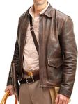 Raiders of The Lost Indiana Mens Jacket | Vintage Brown Distressed Leather Harrison Bomber Jacket | Real Leather Jacket Mens (UK, Alpha, M, Regular, Regular, Brown)