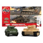 Airfix Tank Model Building Kits - Tiger 1 & Sherman Firefly Miniature Craft Kit, 1/72 Scale Plastic Model Kits for Adults to Build, Incl. Tank Models, Paint, Brushes & Poly Cement - Tank Gifts for Men