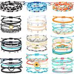 42 Pcs Sunflower Bracelets Surfer Wave Bracelet Handmade Braided Rope Friendship Bracelets Adjustable Bracelets for Women (Delicate Style)