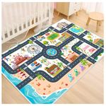 Kids Carpet Playmat Car Rug, Car Rug for Kids Toy Cars and Train, Non Slip Play Mat for Playroom Kids Room, City Life Educational Road Traffic Carpet for Classroom Nursery(White,31×47in)