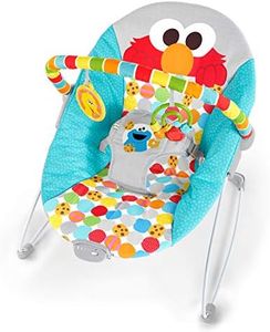 Bright Starts Sesame Street Baby Bouncer Soothing Vibrations Infant Seat - I Spot Elmo! with Cookie Monster and Big Bird - Removable-Toy Bar, 0-6 Months Up to 20 lbs