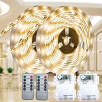 JUNWEN Battery Led Strip Lights With Remote Control, 2*2M Warm Led Strip Lights Battery Bright Battery Powered led Lights indoor outdoor for Stairs Wardrobe Kitchen Bedroom Party, Waterproof, 2 Pack