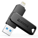 MFi Certified 64GB Flash Drive for iPhone Photo Stick USB Memory Stick Thumb Drives, High Speed USB Stick External Storage for iPhone/iPad/Android/PC (Black)