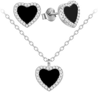 Evensee 925 Sterling Silver Heart Stud Earrings with Black Onyx,Elegant Jewelry Gifts for Women Christmas Birthday