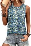 Floral Tops for Women Trendy Crew Neck Tank Tops Sleeveless Shirts Summer Clothes 2025 Print Blue S