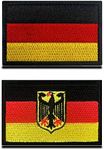 2 Pack Germany Flag Tactical Embroidered Patches - 3.15"x 2" German Deutschland Flag Military Uniform Sew On Emblem Patch - Loop & Hook Fasteners Attach to Backpack, Clothes, Garment & Gears