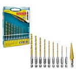 YOKOCUT 10Pcs HSS Hex Shank Drill Bit Set Titanium Drill Bit Set 1.5mm-5mm Quick Change | HSS Step Bit 4-12mm