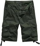 WenVen Men's Cotton Comfortable Cargo Shorts 13 Inch Inseam, Army Green, 30