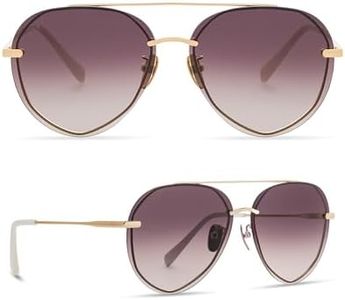 DIFF Lenox Gold + Brown Gradient Mirror, Designer Oversized Aviator Sunglasses for Women UV400 Polarized