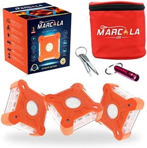Marcala V2.0 Roadside Safety Discs | The Only Complete LED Road Flare Kit w/a Whistle! | DOT Compliant LED Safety Flare Kit w/Batteries installed, Carry-Case and 3 Items | Feel safer on the road!