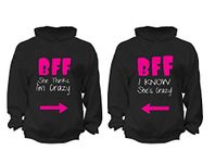 XtraFly Apparel Women's BFF Crazy Pink Valentine's Matching Couples Hooded-Sweatshirt Pullover Hoodie